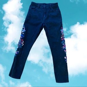 MONKI embroidered dragon and koi jeans